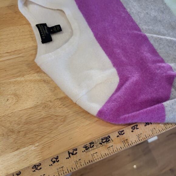 Charter Club Luxury 100% Cashmere Pink & Green Stripe Crew Neck Sweater Medium - Picture 6 of 10